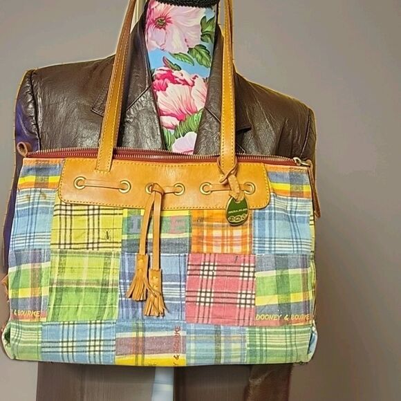 Dooney & Bourke Handbags - Dooney Bourke Plaid Satchel Handbag with Bag Charm and Zip Closure